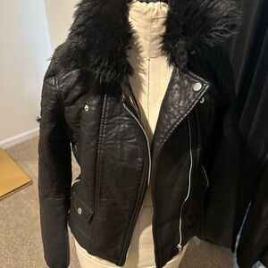 Women's Black Faux Fur Collar Jacket